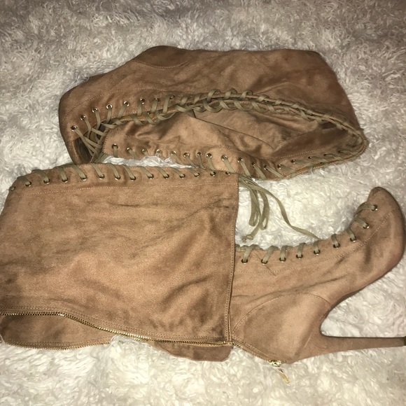 Ziti soho thigh high back zip lace up booties - Picture 3 of 4